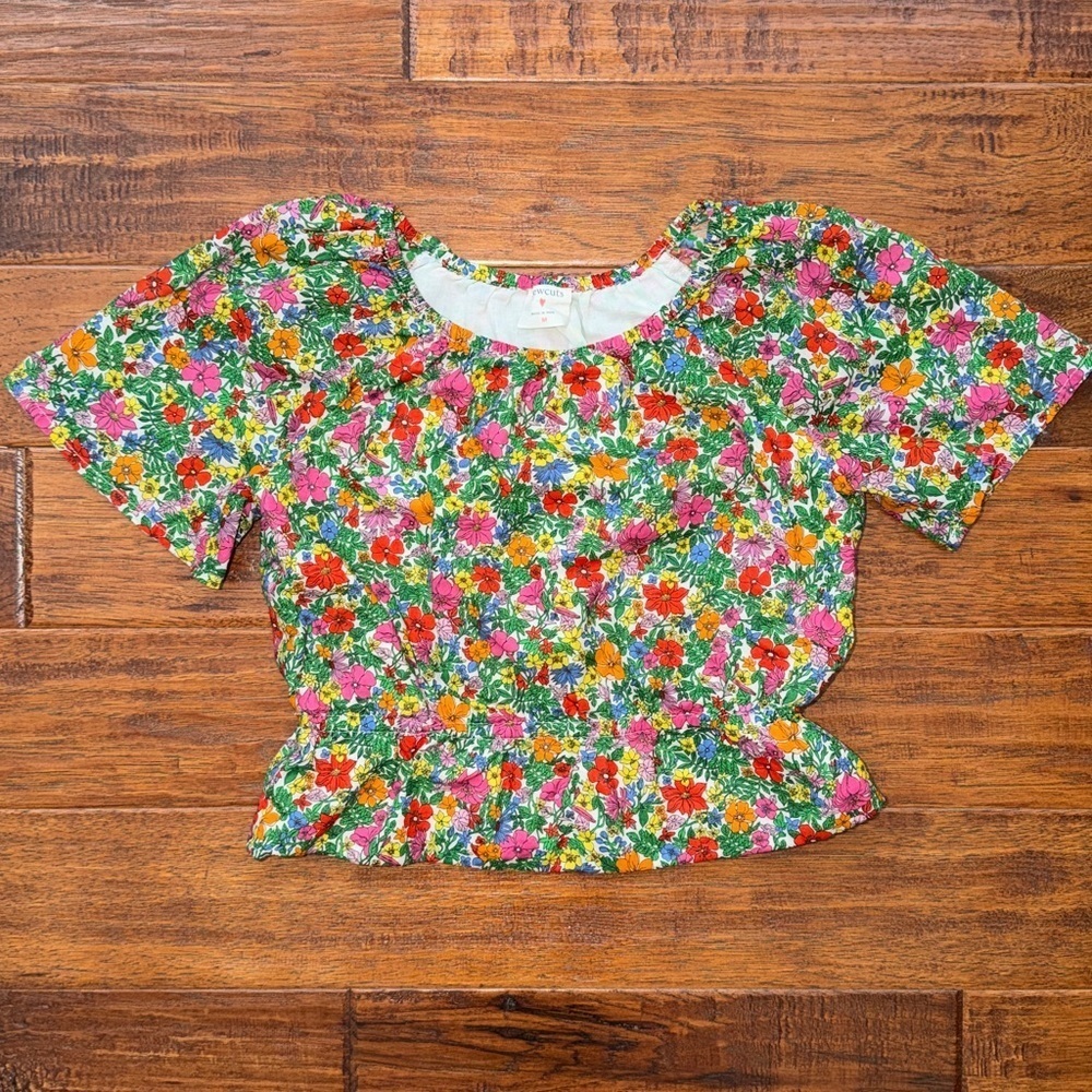 Crewcuts JCrew Girls' gathered-waist crop top in floral, size medium